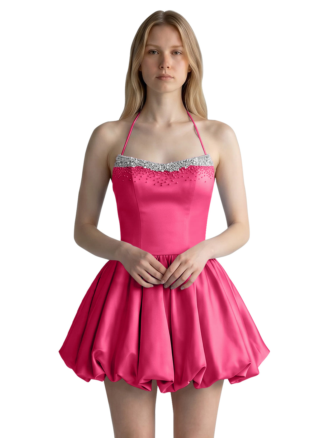 Beading Bubble Hem Mini Dress 