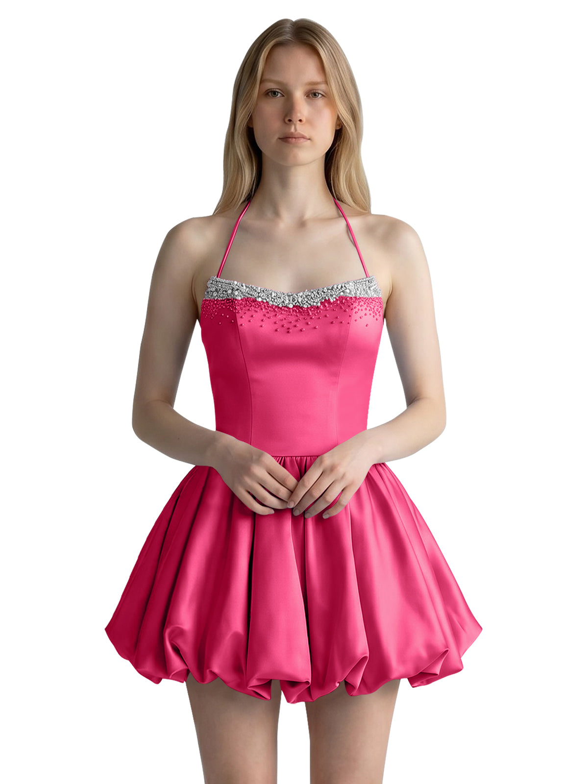 Beading Bubble Hem Mini Dress 