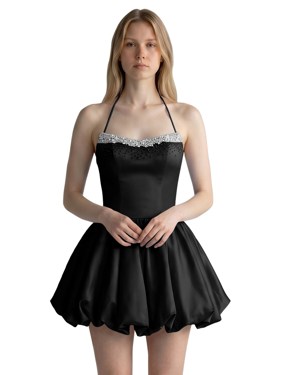 Beading Bubble Hem Mini Dress 