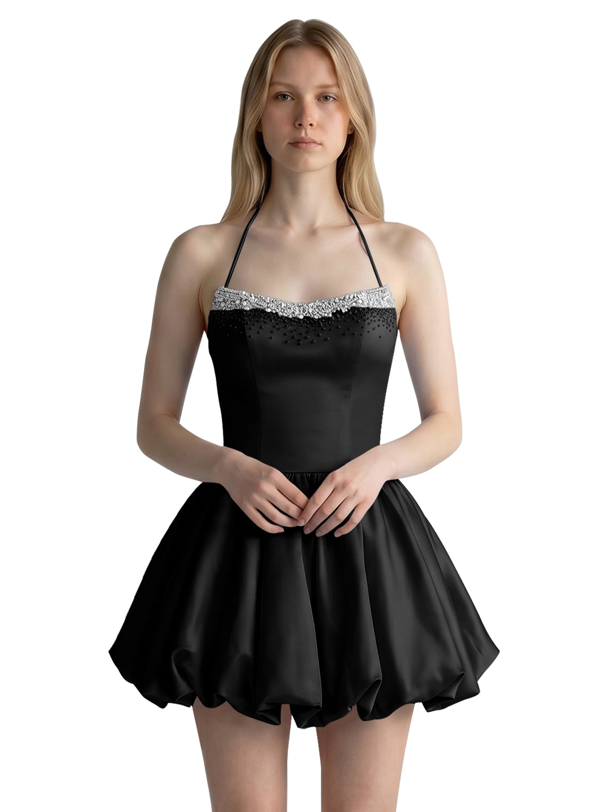 Beading Bubble Hem Mini Dress 