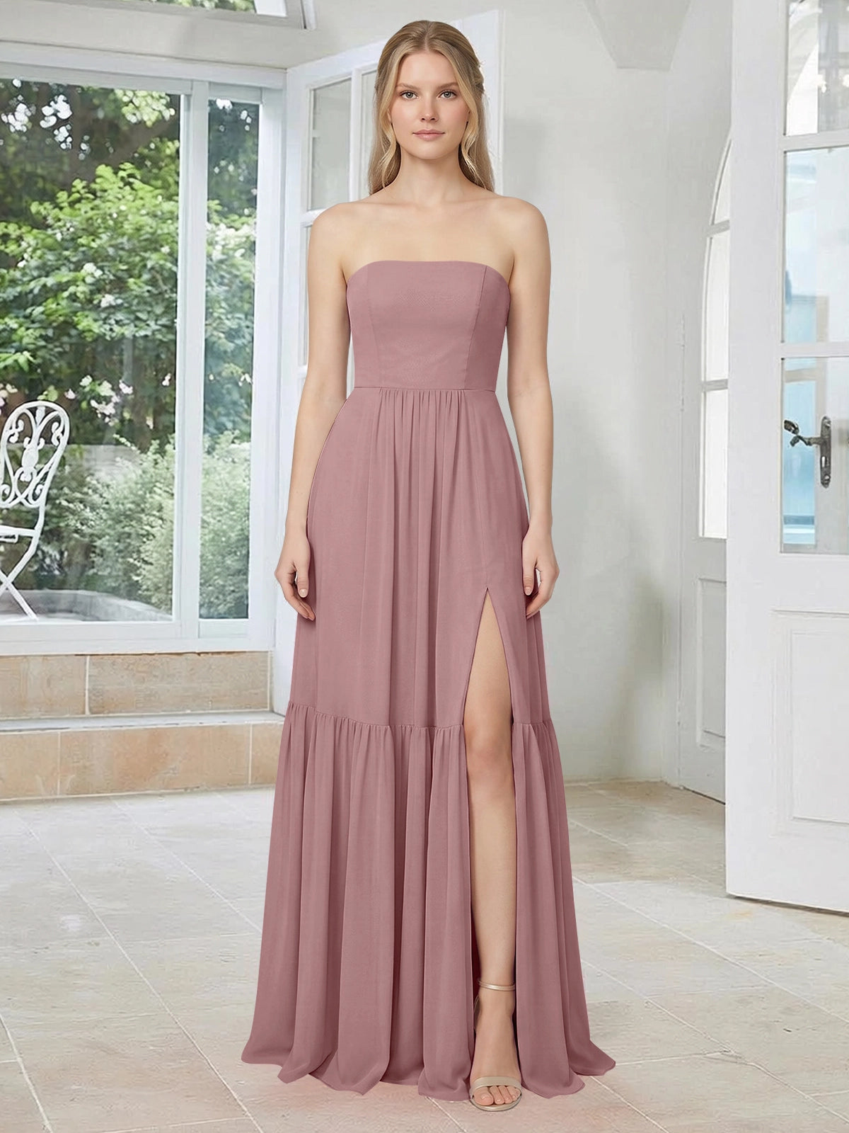 Strapless Bridesmaid Dress with Slit 