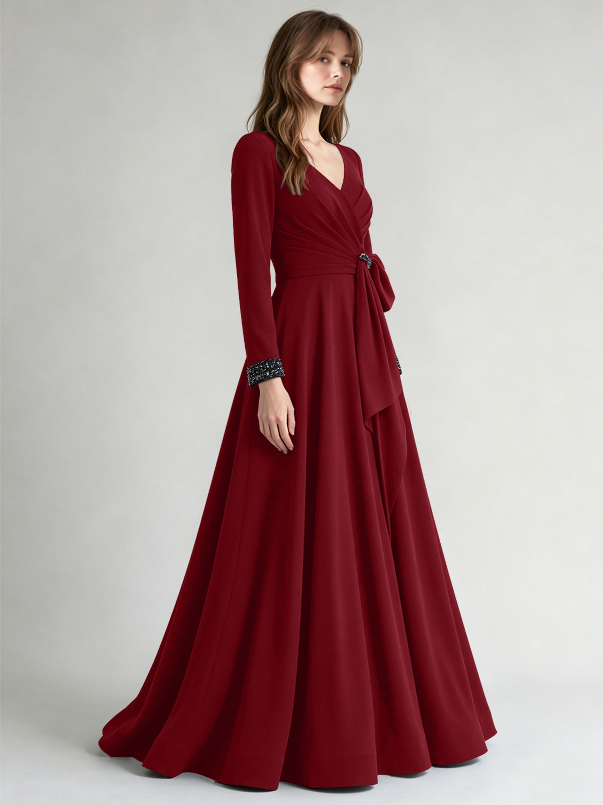 Stretch Satin Mother of the Bride Dress with Crystal