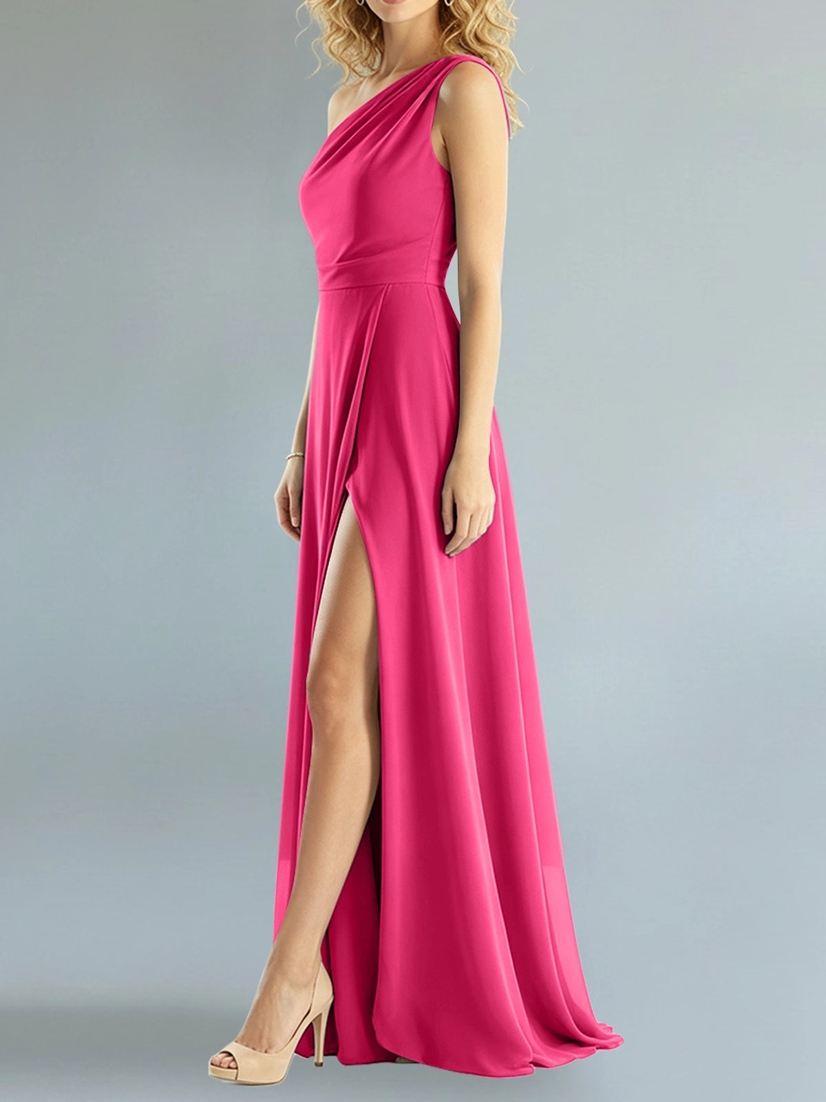 One-Shoulder Bridesmaid Dress with Slit
