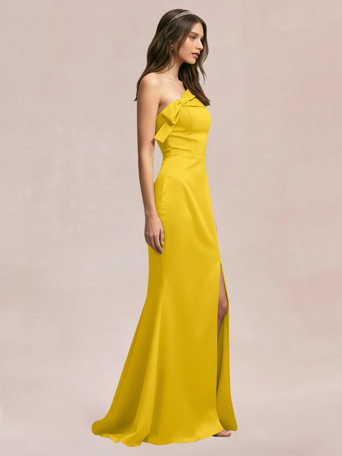 Satin Bow Accent Bridesmaid Dress 