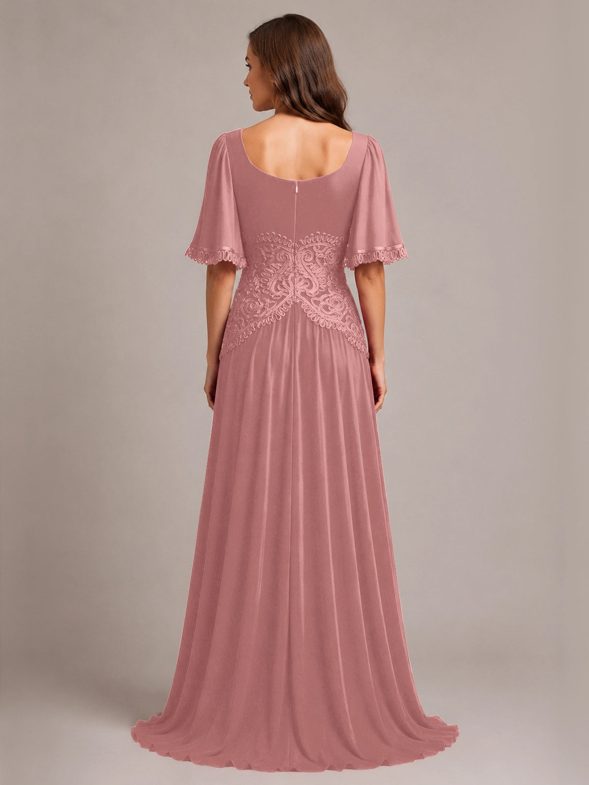 Cowl Neck Mother of the Bride Dress with Applique 