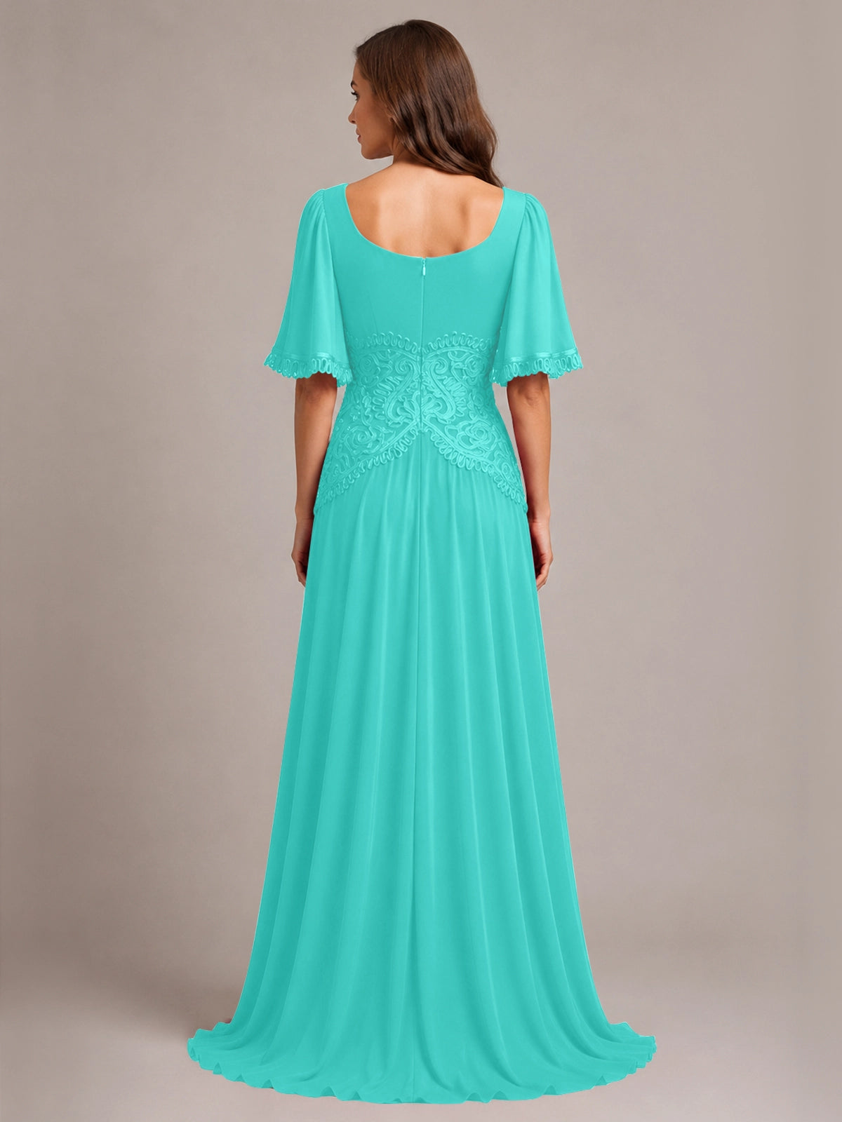 Cowl Neck Mother of the Bride Dress with Applique 