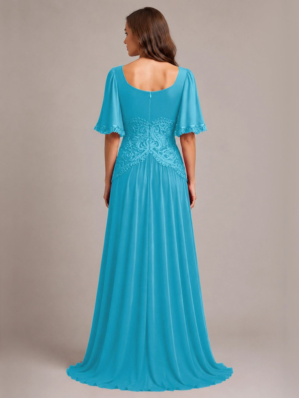 Cowl Neck Mother of the Bride Dress with Applique 