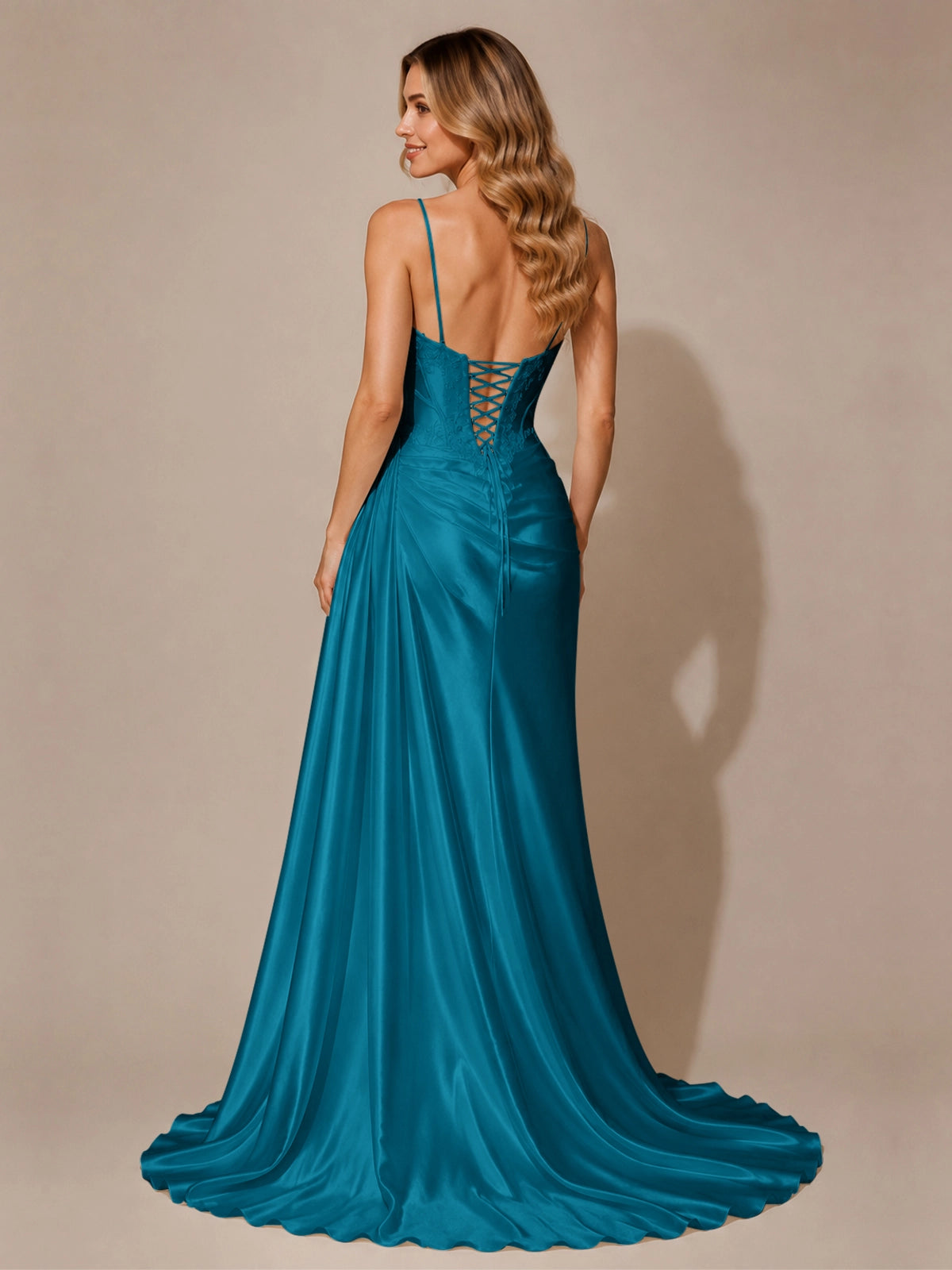 Silk-like Prom Dress with Appliques