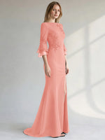 Chiffon Mother of the Bride Dress with 3/4 Sleeves