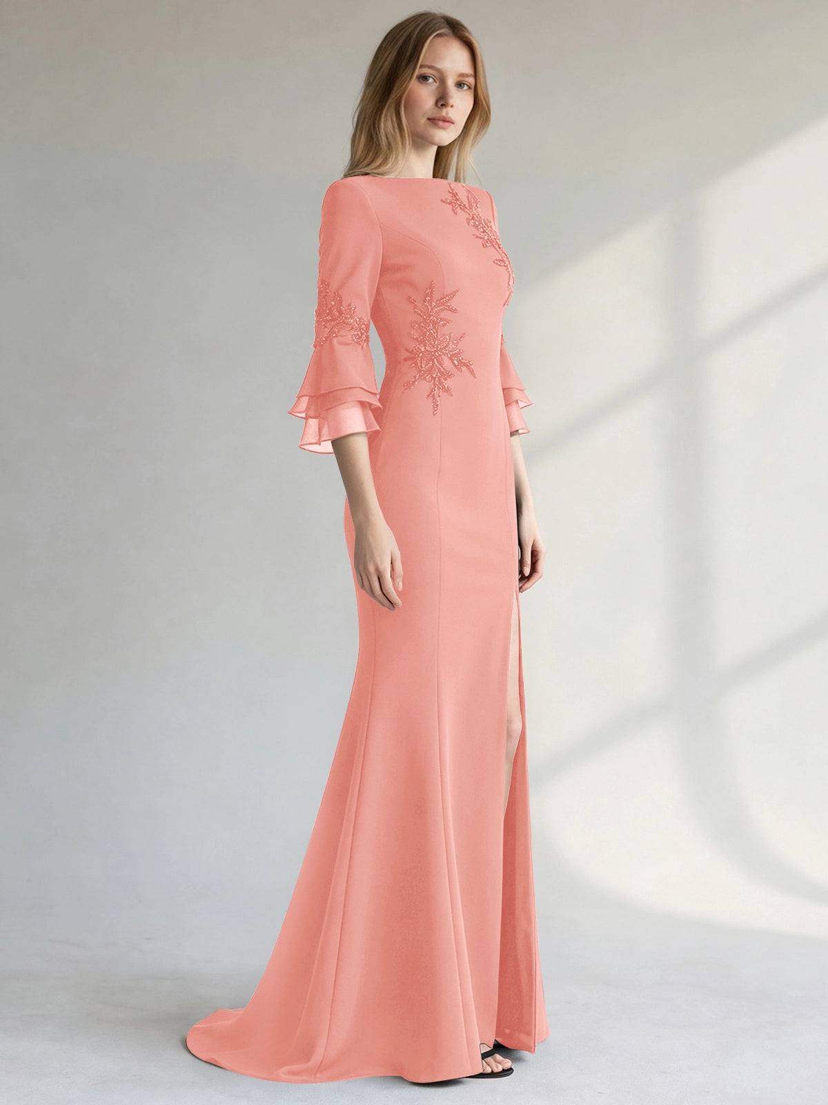 Chiffon Mother of the Bride Dress with 3/4 Sleeves