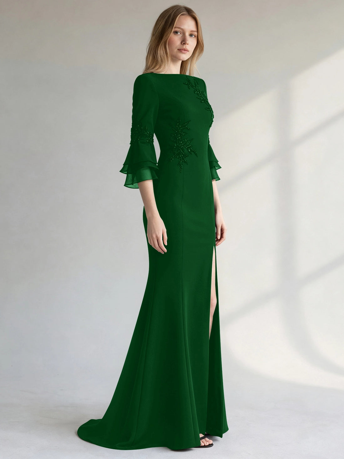 Chiffon Mother of the Bride Dress with 3/4 Sleeves