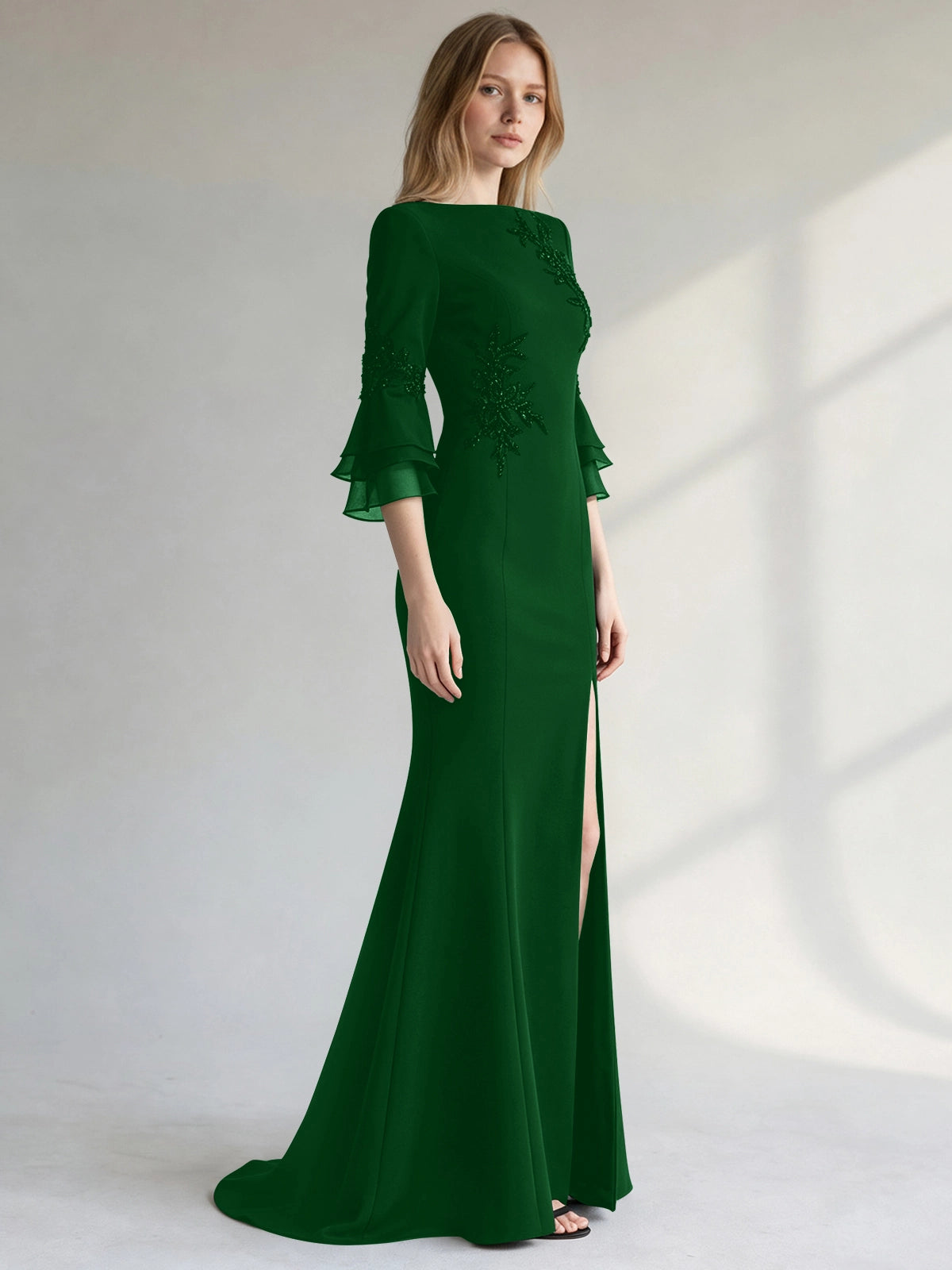 Chiffon Mother of the Bride Dress with 3/4 Sleeves
