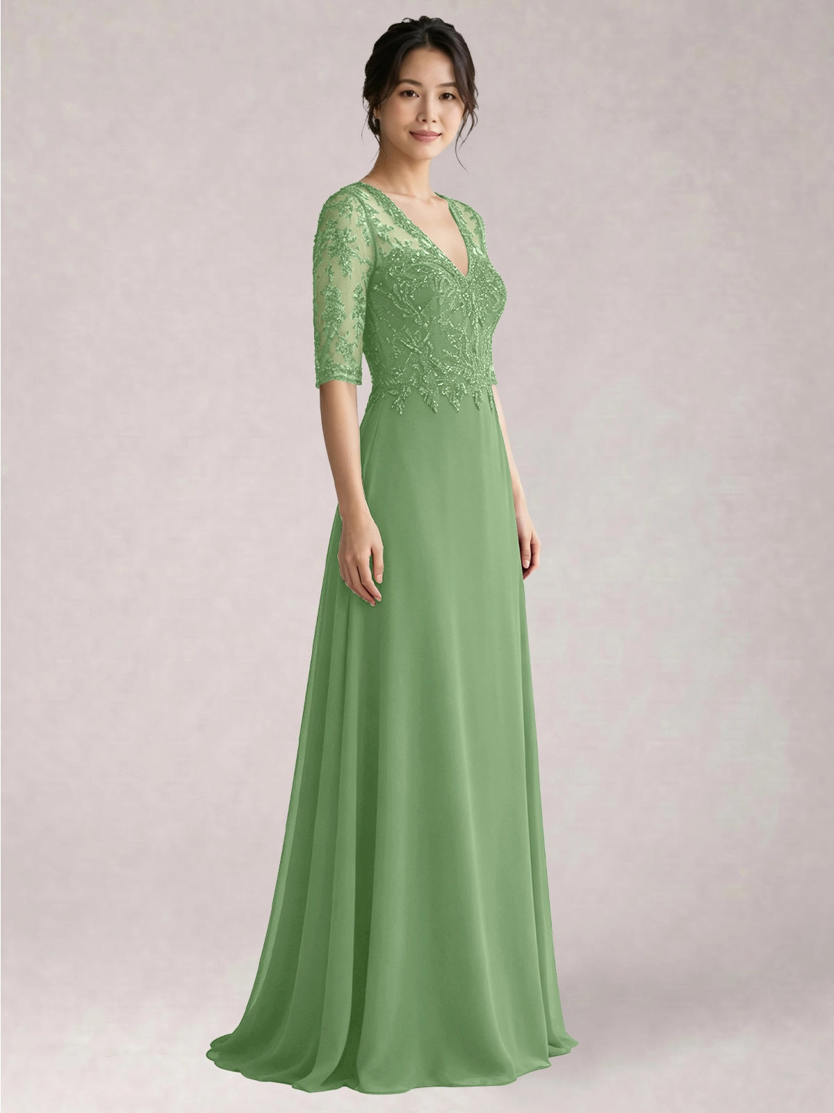 Lace Mother of the Bride Dress with Half Sleeves