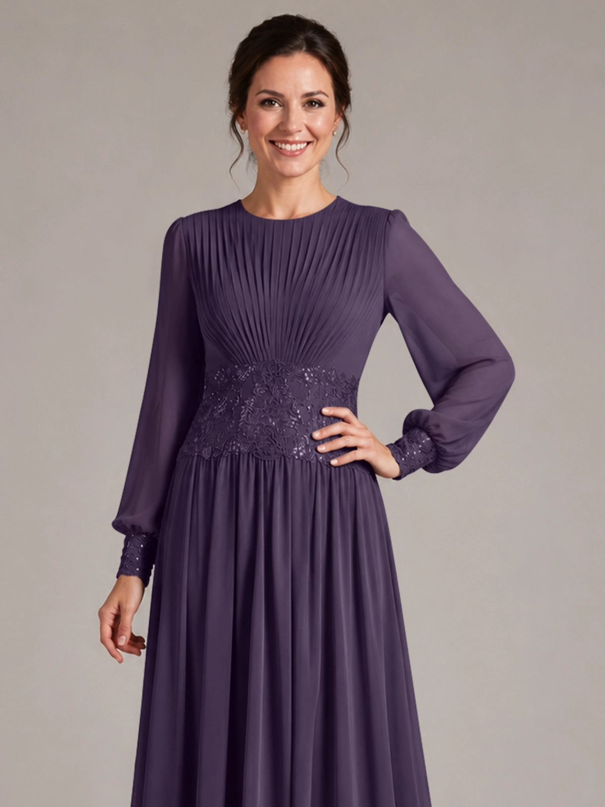 Chiffon Mother of the Bride Dress with Jewel Neckline 