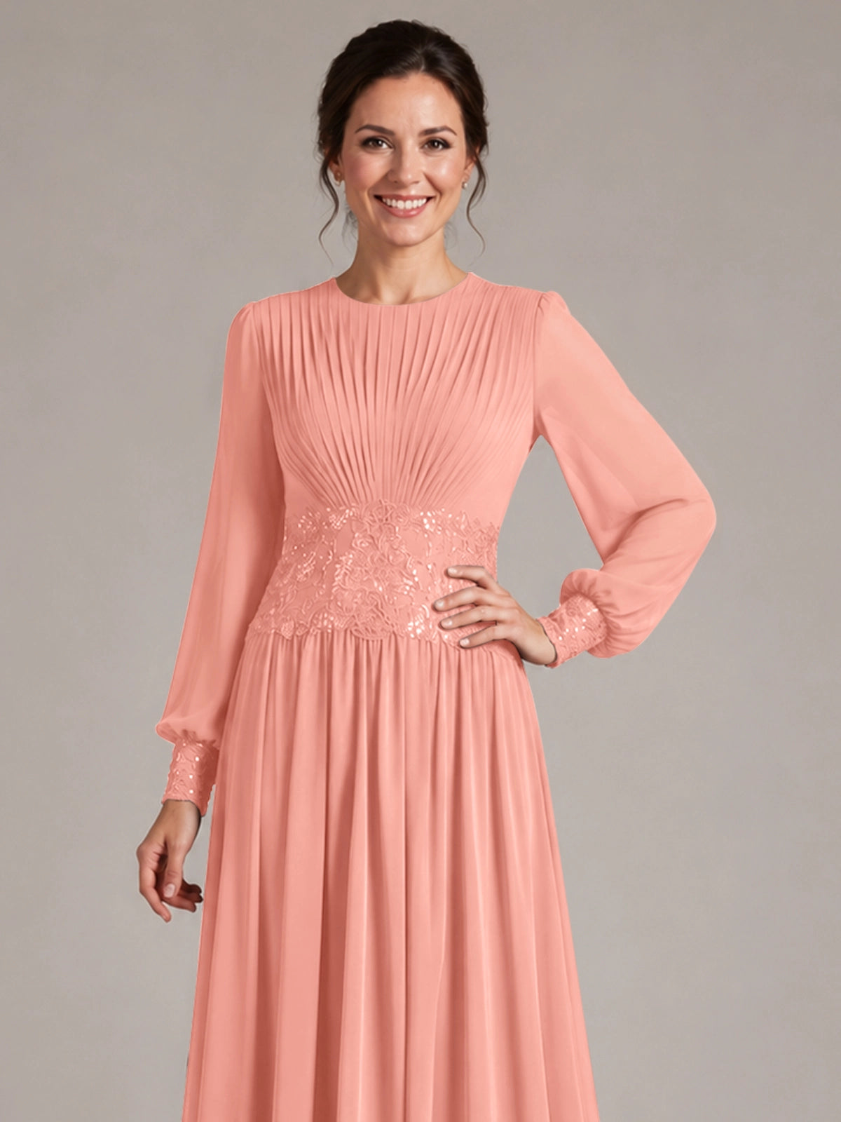 Chiffon Mother of the Bride Dress with Jewel Neckline 