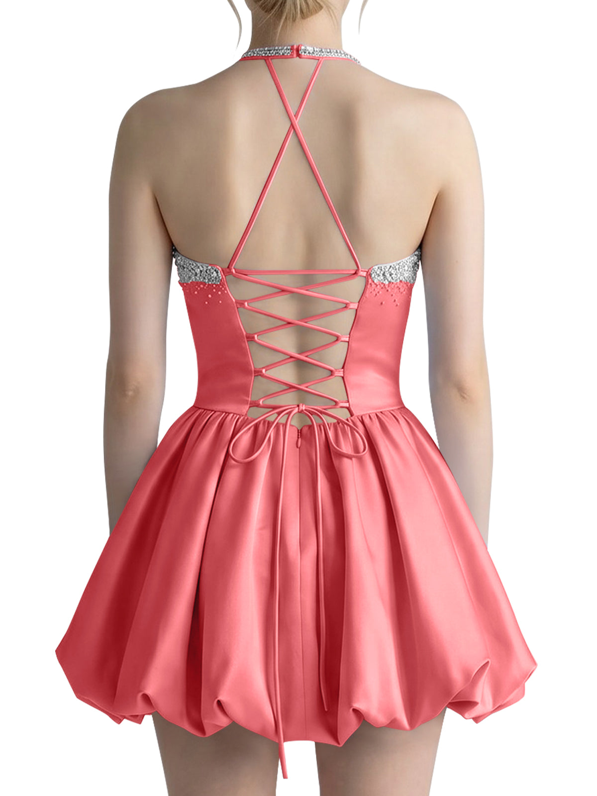 Beading Bubble Hem Mini Dress 