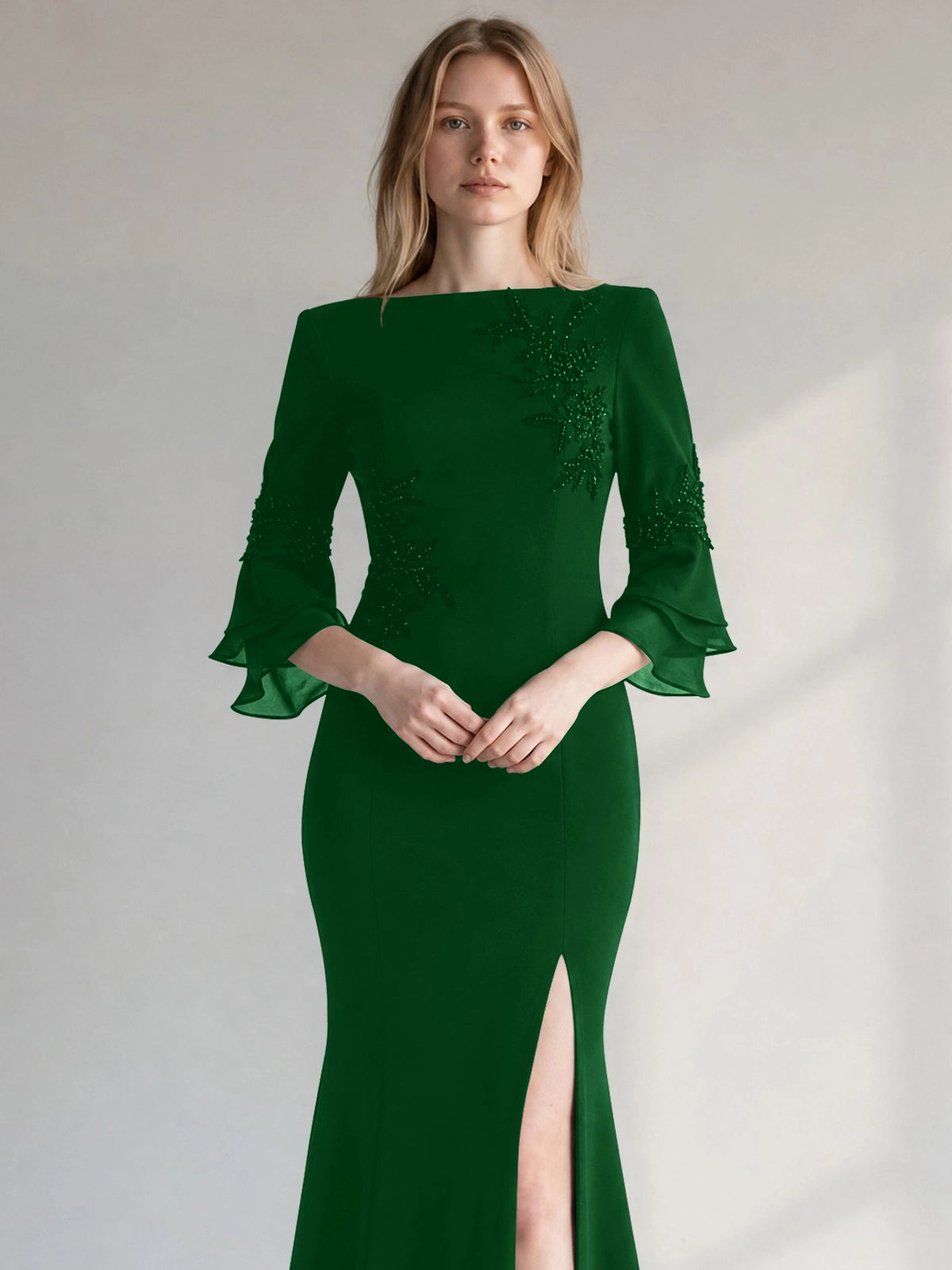 Chiffon Mother of the Bride Dress with 3/4 Sleeves