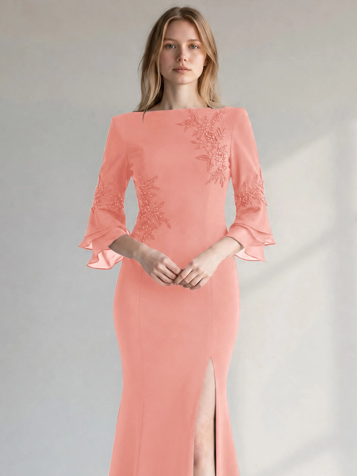Chiffon Mother of the Bride Dress with 3/4 Sleeves