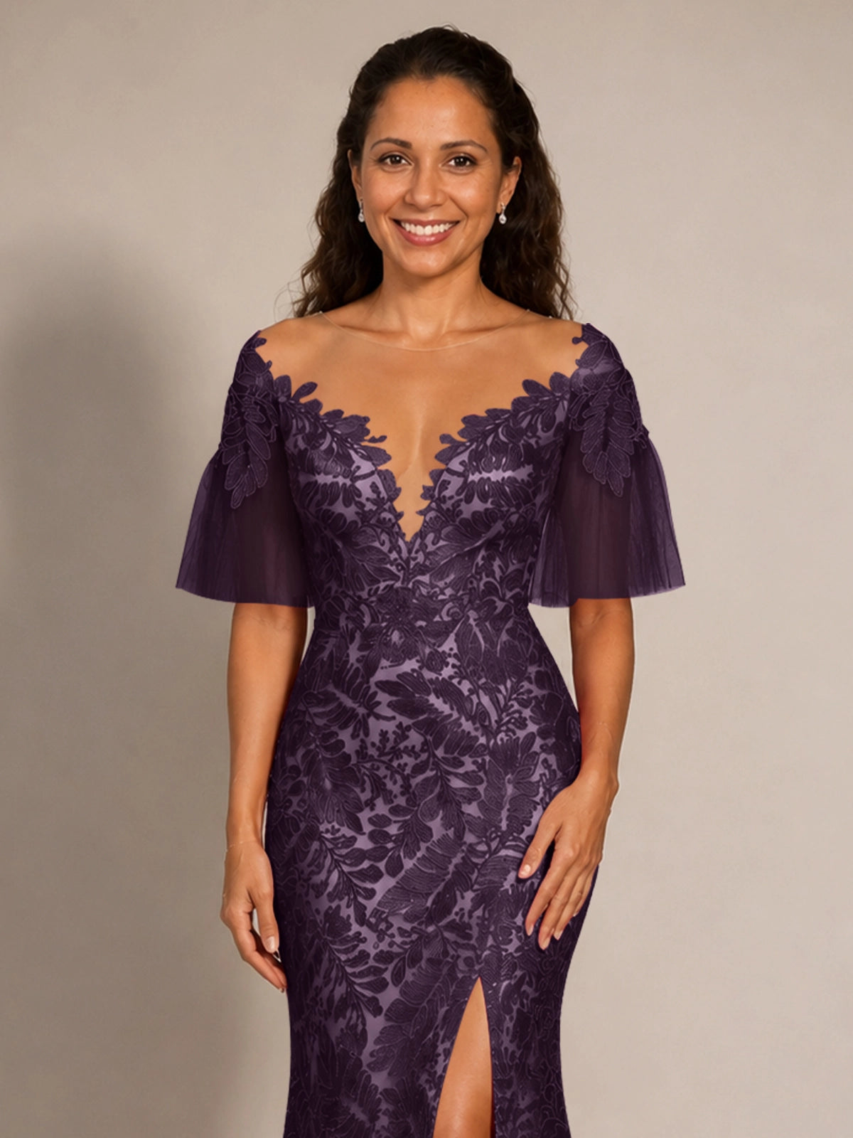 Mermaid Mother of the Bride Dress with V-neck 