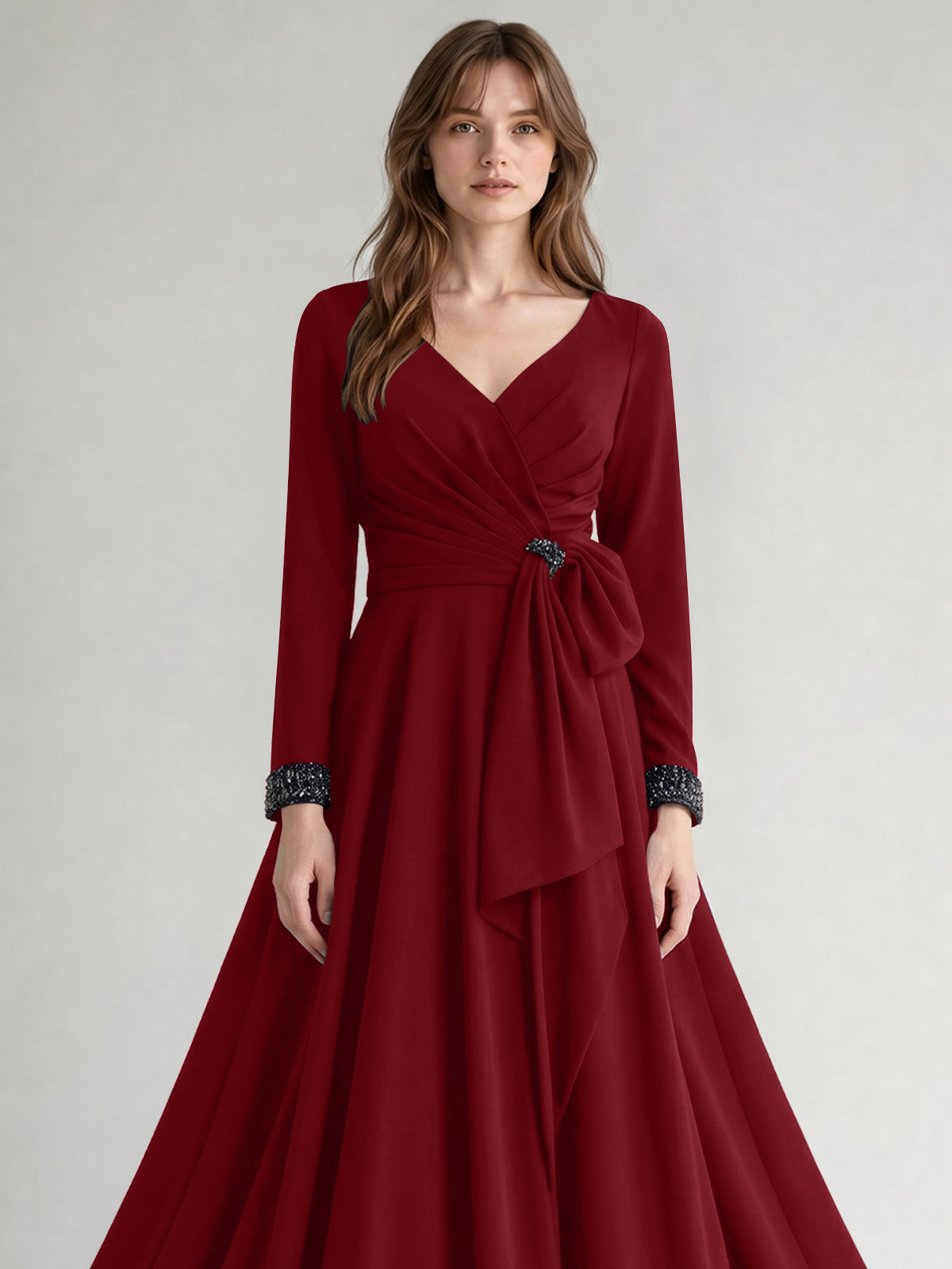 Stretch Satin Mother of the Bride Dress with Crystal