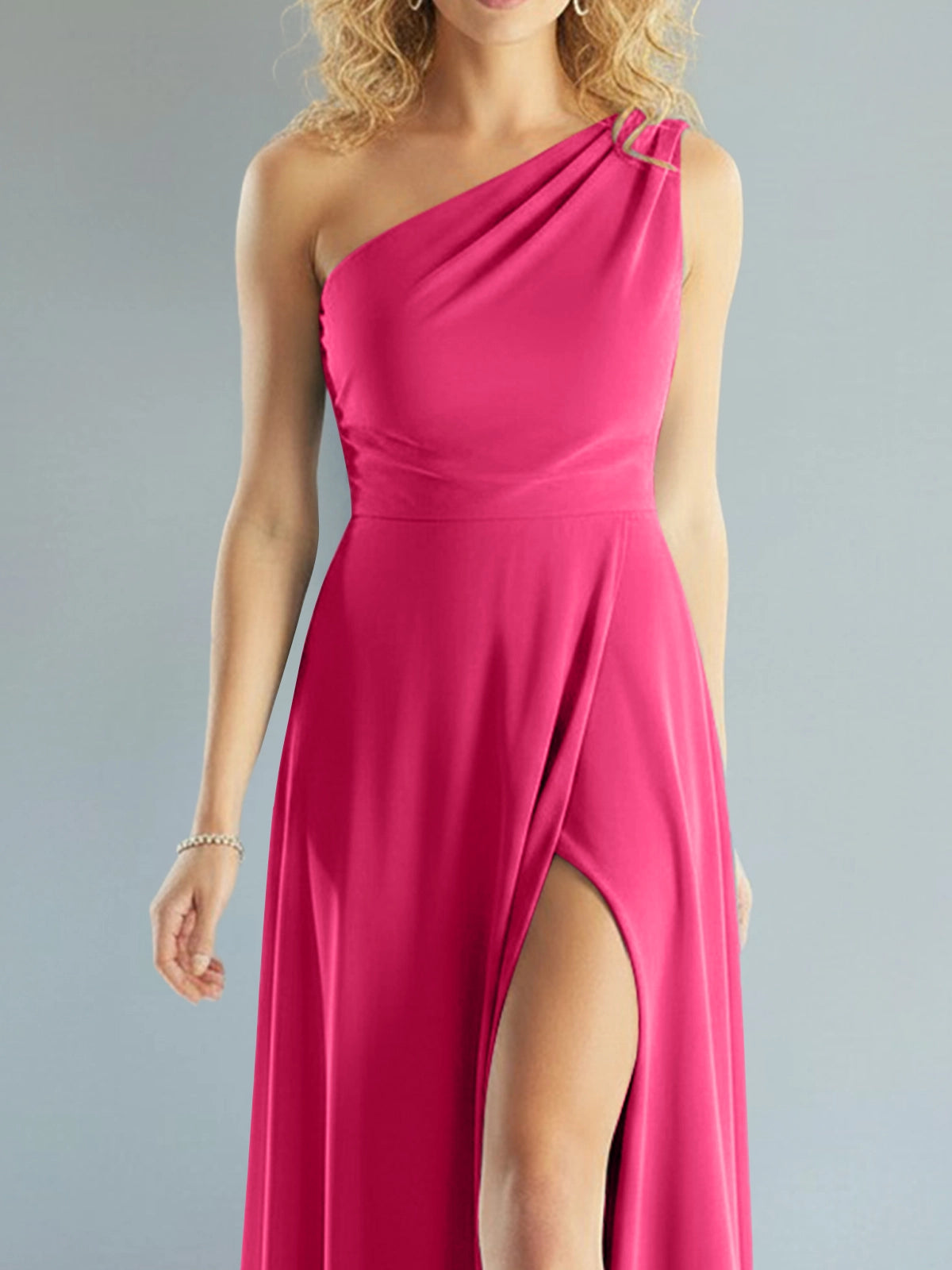 One-Shoulder Bridesmaid Dress with Slit