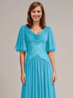 Cowl Neck Mother of the Bride Dress with Applique 