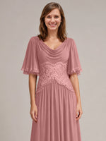 Cowl Neck Mother of the Bride Dress with Applique 