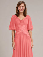 Cowl Neck Mother of the Bride Dress with Applique 