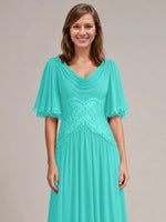 Cowl Neck Mother of the Bride Dress with Applique 
