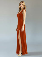 Velvet Bridesmaid Dress with Slit 