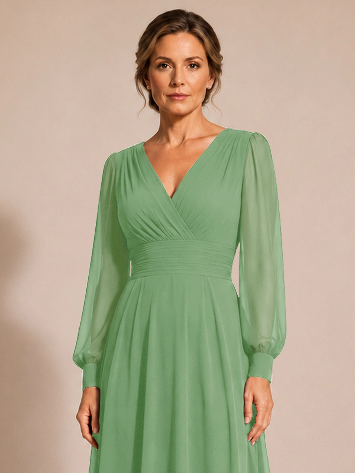 Chiffon Mother of the Bride Dress with Long Sleeves 