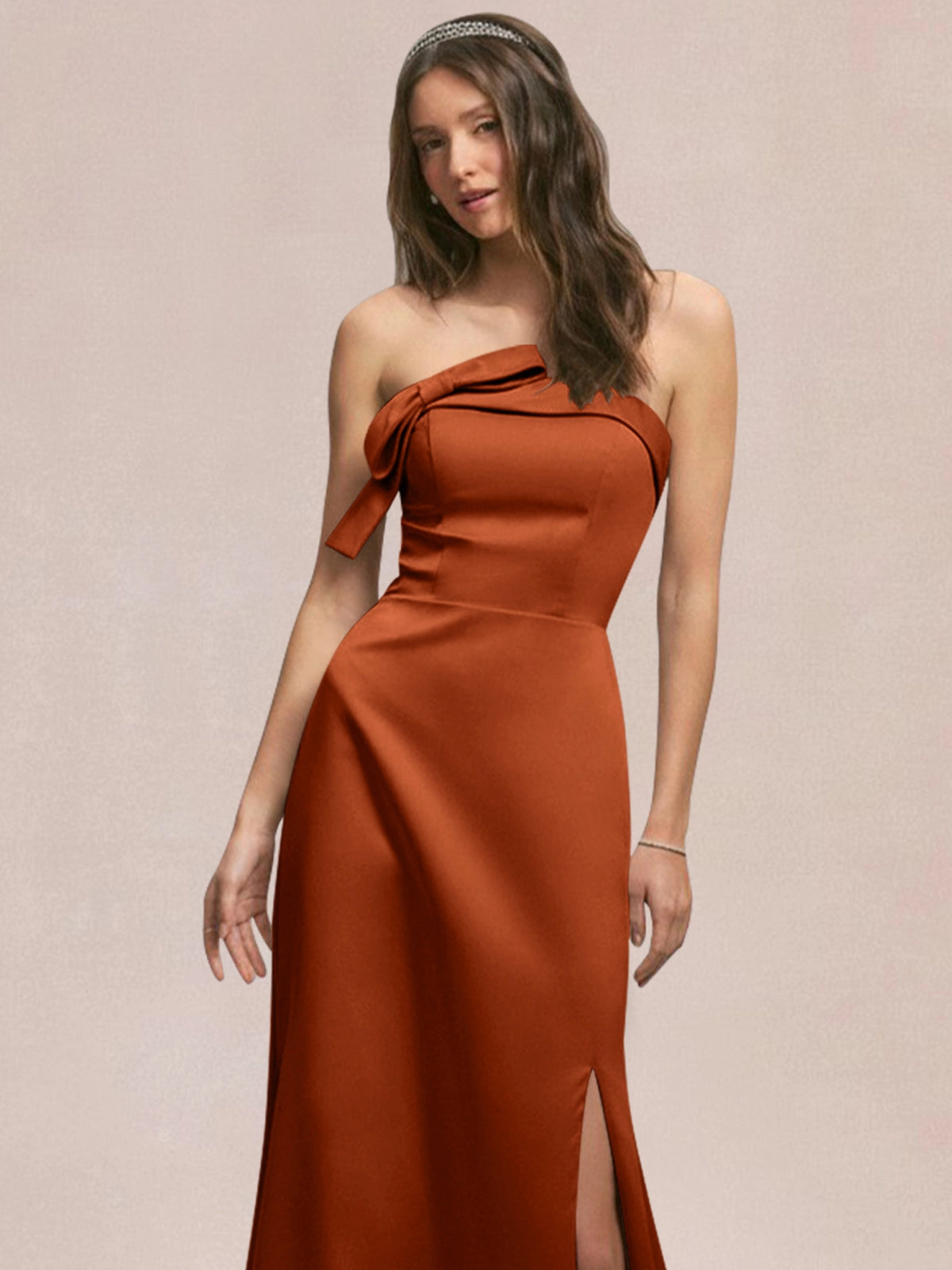 Satin Bow Accent Bridesmaid Dress 
