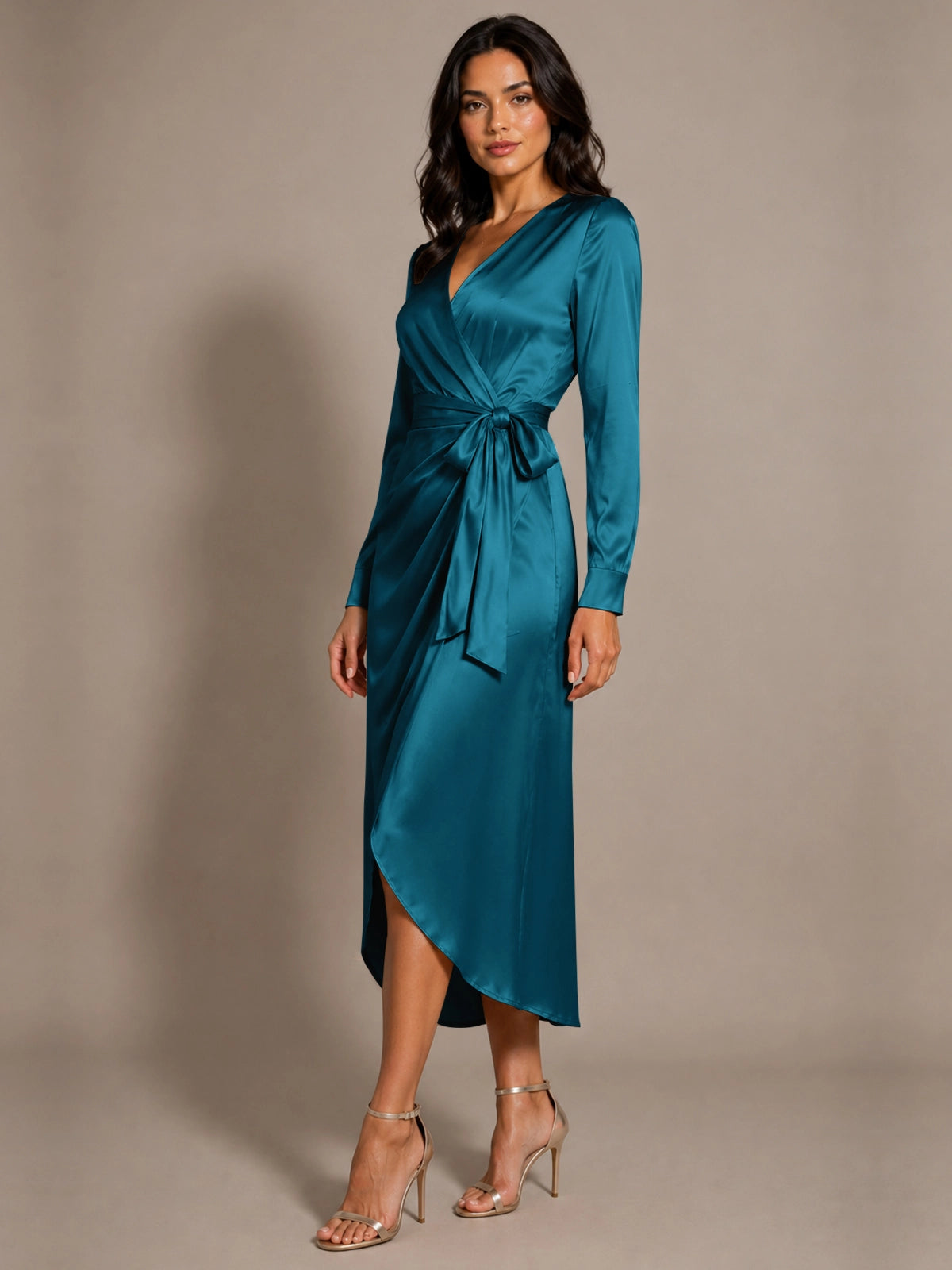 Silk-like Mother of the Bride Dress with Self-Tie Sash 