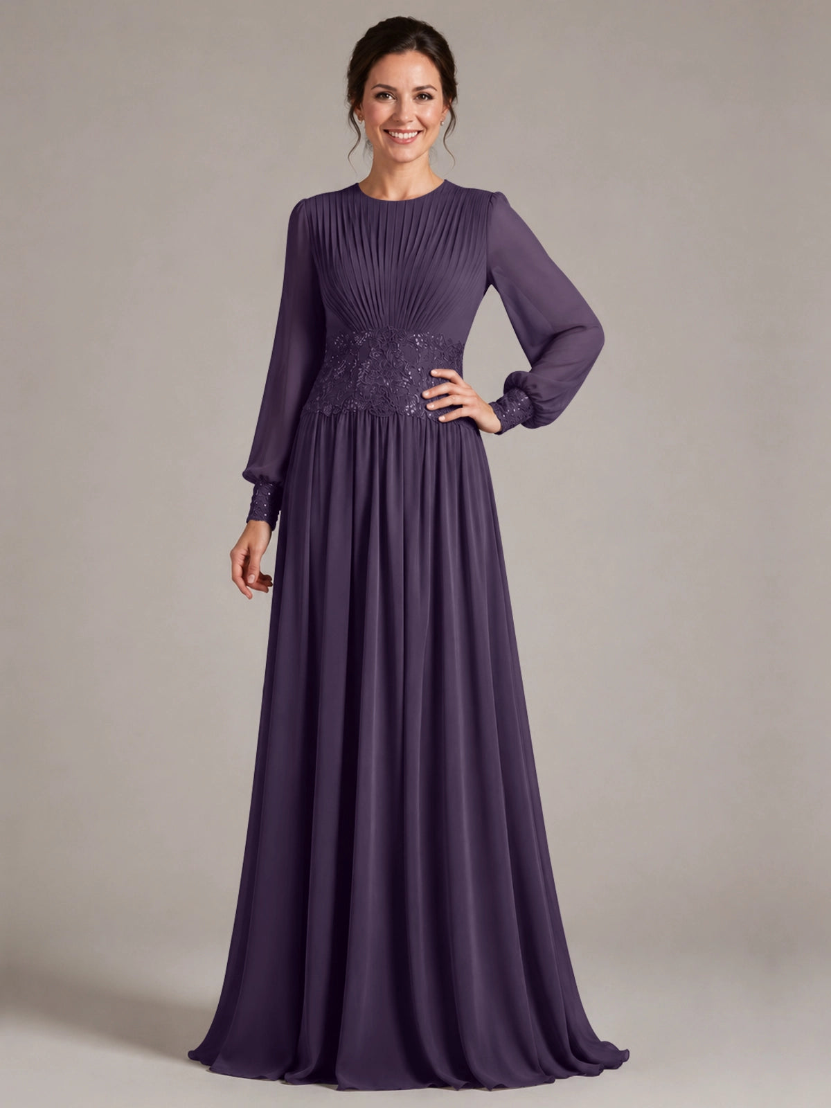 Chiffon Mother of the Bride Dress with Jewel Neckline 