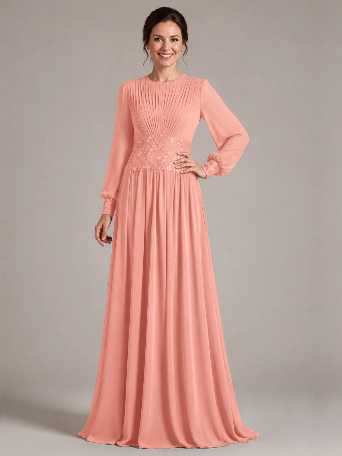 Chiffon Mother of the Bride Dress with Jewel Neckline 