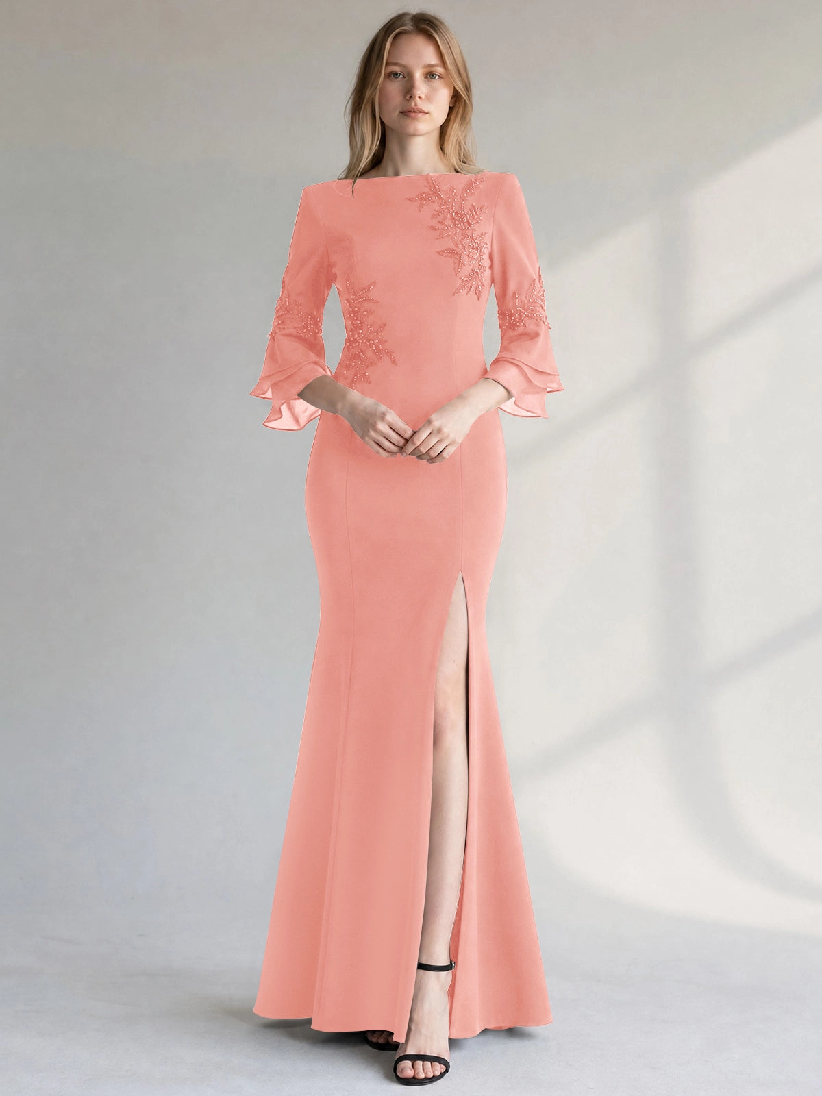 Chiffon Mother of the Bride Dress with 3/4 Sleeves