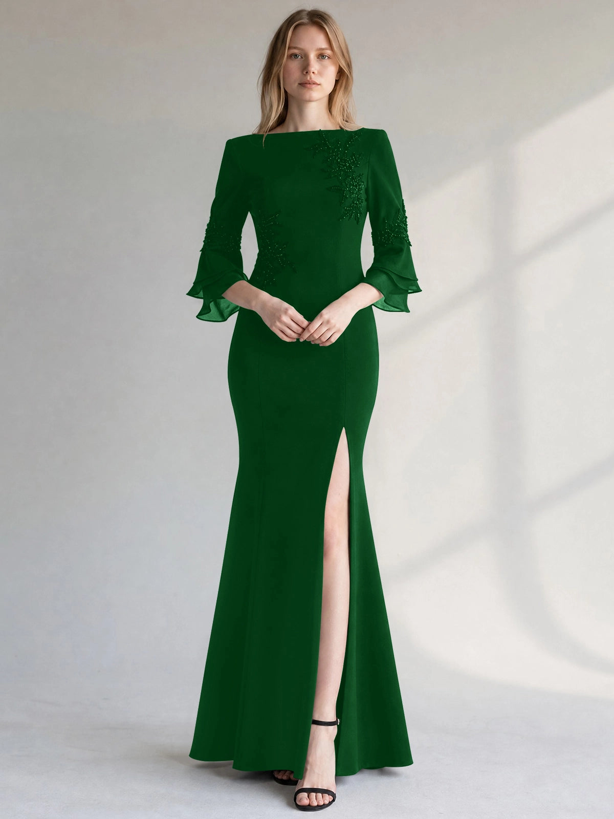 Chiffon Mother of the Bride Dress with 3/4 Sleeves