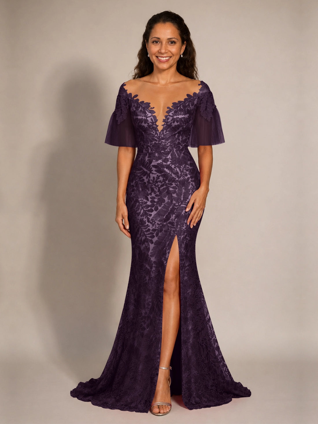 Mermaid Mother of the Bride Dress with V-neck 
