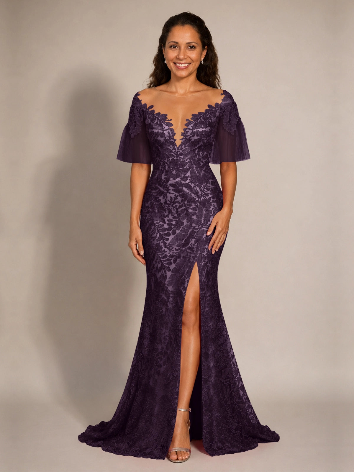 Mermaid Mother of the Bride Dress with V-neck 
