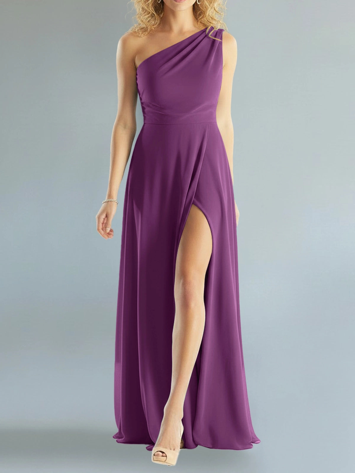 One-Shoulder Bridesmaid Dress with Slit
