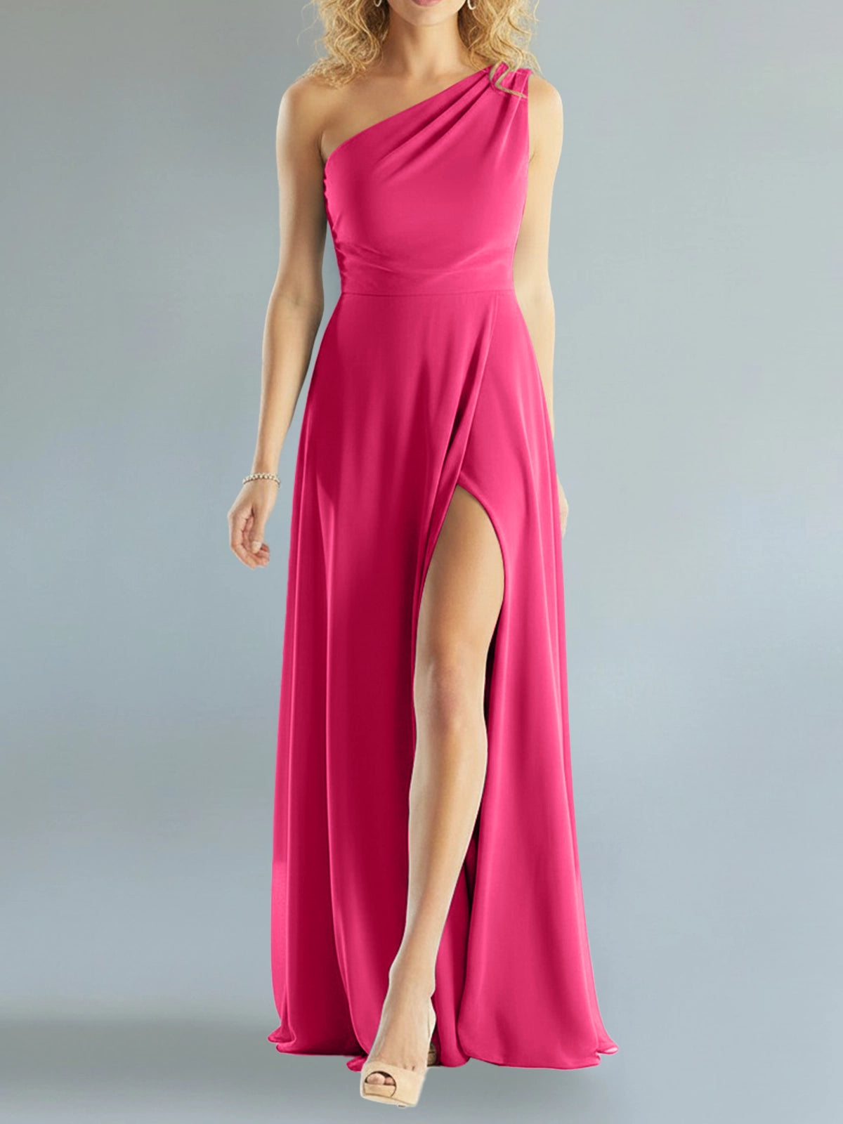 One-Shoulder Bridesmaid Dress with Slit