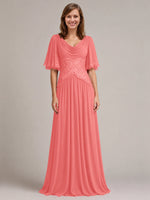 Cowl Neck Mother of the Bride Dress with Applique 