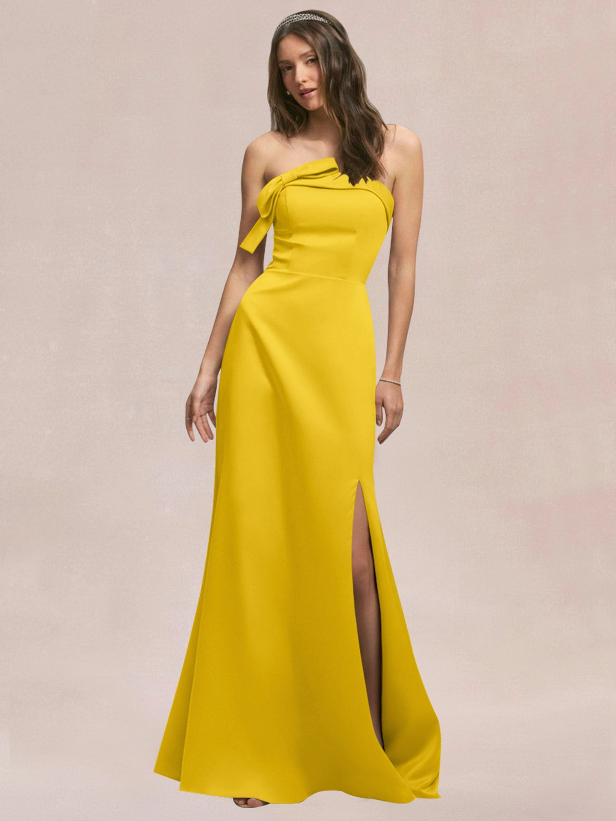 Satin Bow Accent Bridesmaid Dress 