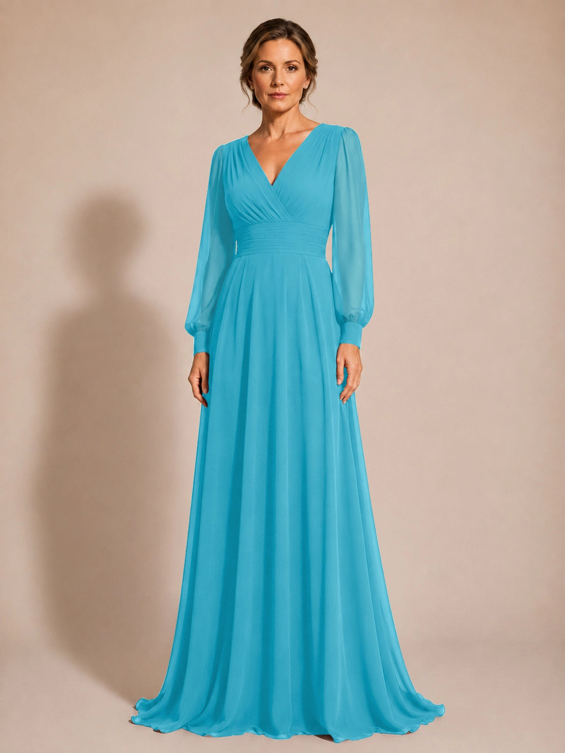 Chiffon Mother of the Bride Dress with Long Sleeves 