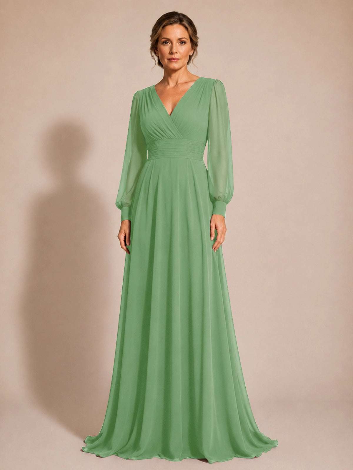 Chiffon Mother of the Bride Dress with Long Sleeves 