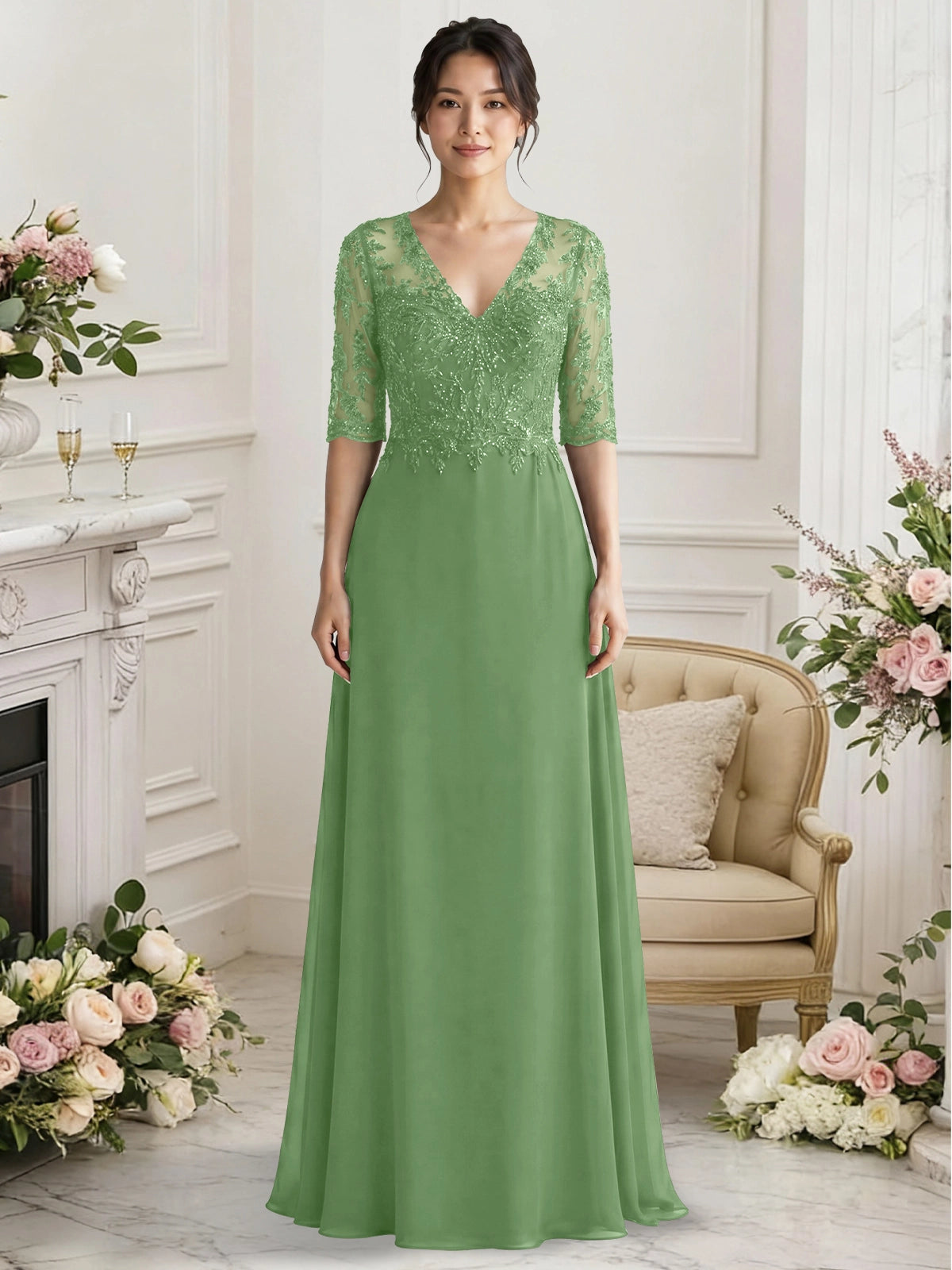 Lace Mother of the Bride Dress with Half Sleeves