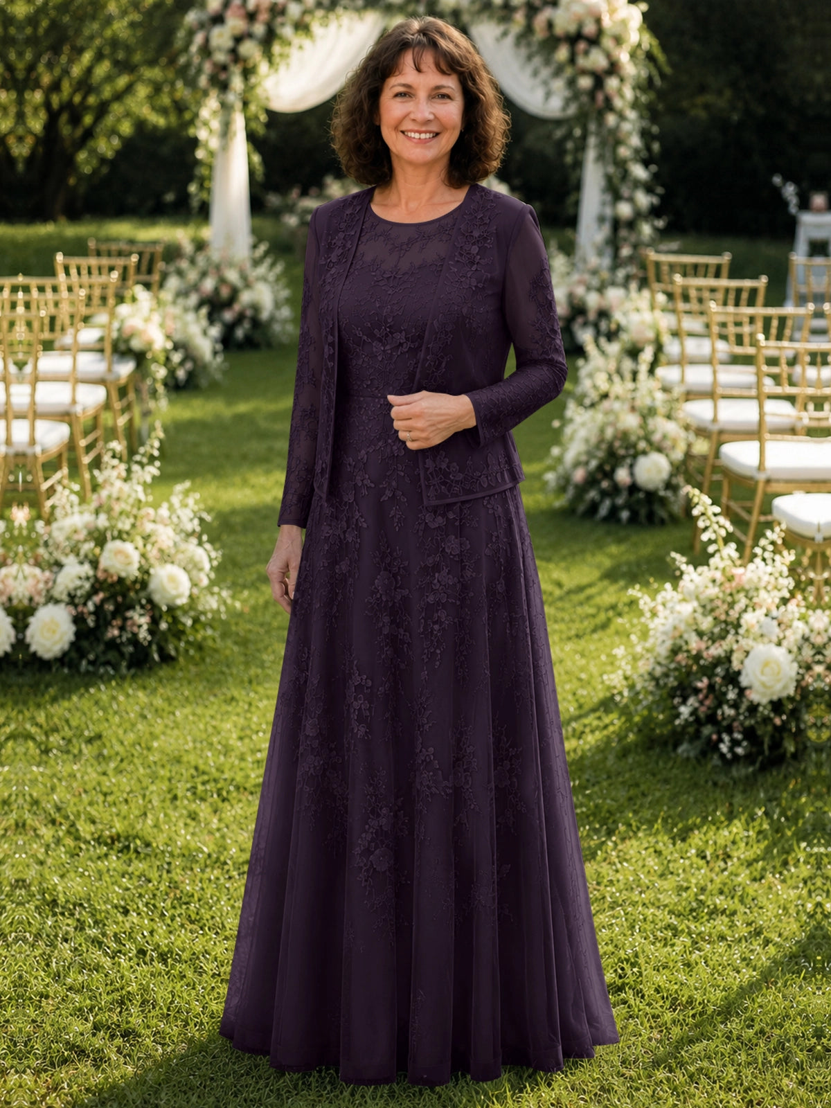A-line Mother of the Bride Dress with Lace 