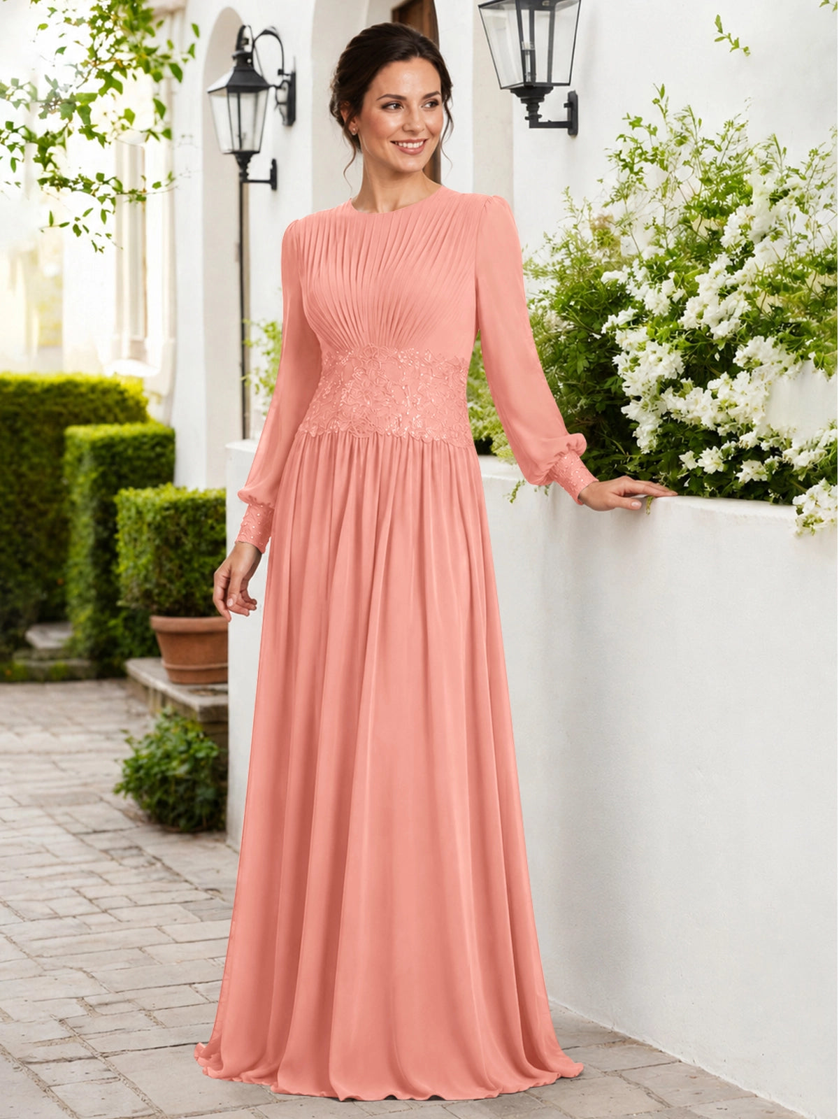 Chiffon Mother of the Bride Dress with Jewel Neckline 