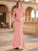 Chiffon Mother of the Bride Dress with 3/4 Sleeves