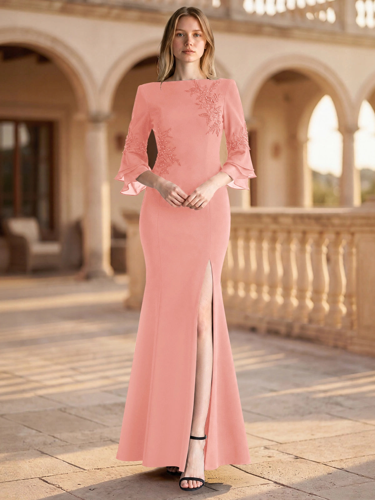 Chiffon Mother of the Bride Dress with 3/4 Sleeves